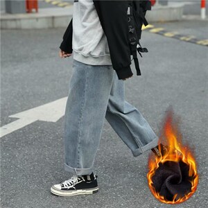 坠感阔腿加绒牛仔裤宽松直筒中性港风休闲长裤冬k9510-p35加绒45,男装牛仔裤,星座1008-2
