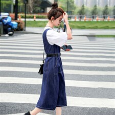 2022韩版时尚新品牛仔背带裙修身显瘦气质长裙百搭潮流女装连衣裙，女装连衣裙，钱塘布衣