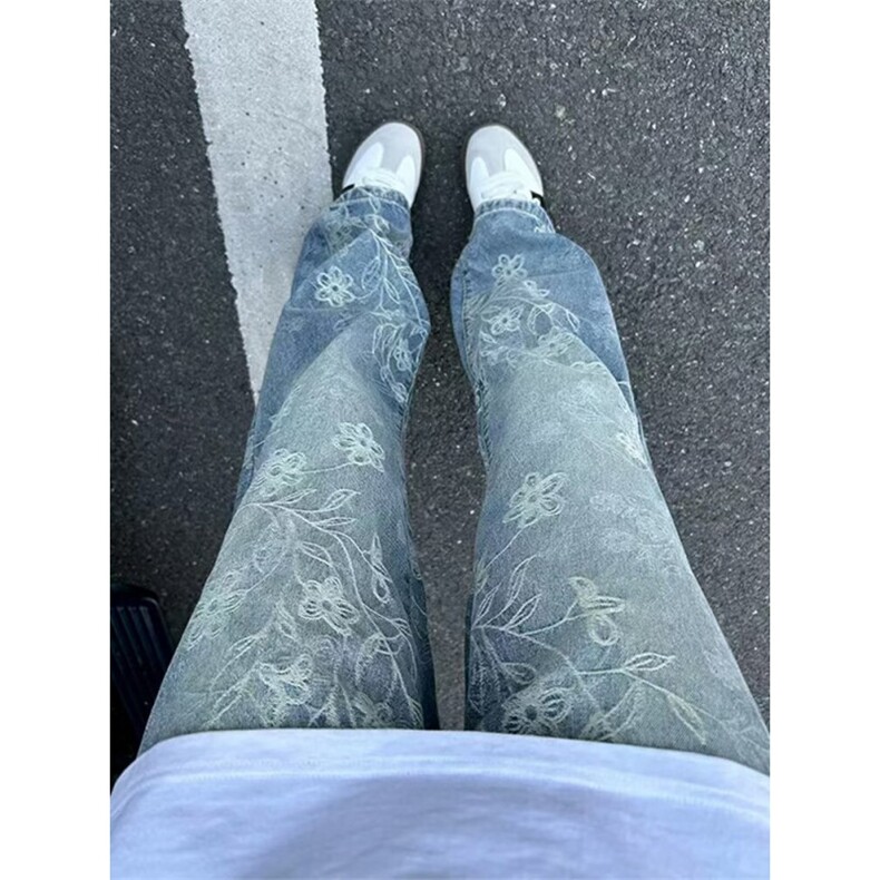 美式高街重工提花牛仔裤男潮cleanfit裤水洗微喇弯刀裤V88011-p45,男装牛仔裤,星座1008