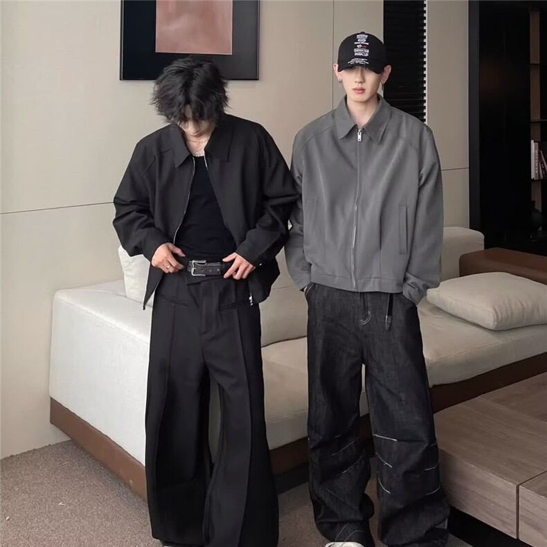 2025美式翻领夹克男士外套春季宽松廓形纹理上衣休闲西装衬衫,男装夹克,星座506A