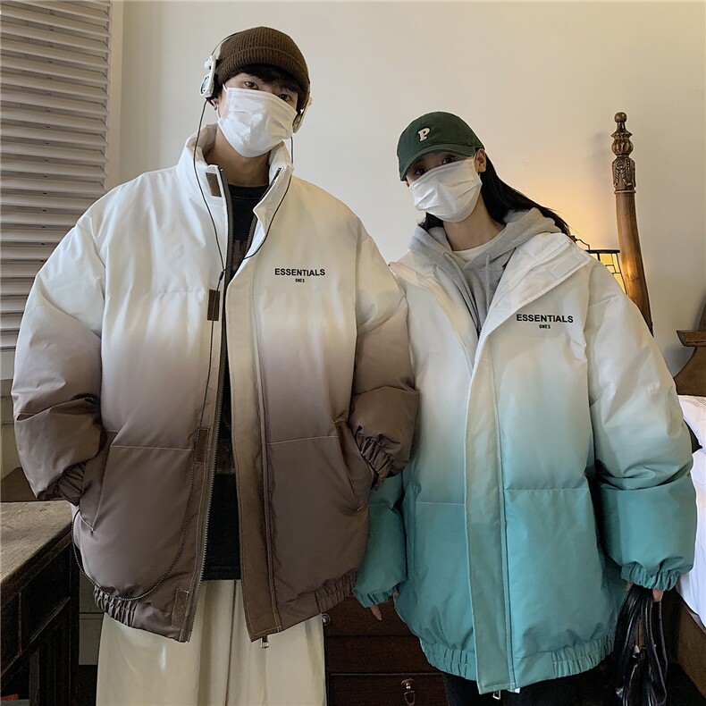 港风情侣 渐变色情侣装棉衣宽松棉服冬装加厚外套G1036 P128 女类图片
