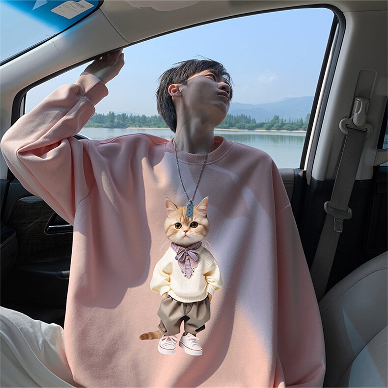 抖音品质秋季新款日系猫咪仿棉圆领卫衣wycm4048-特批28控49,男装卫衣,星座605(原A050)