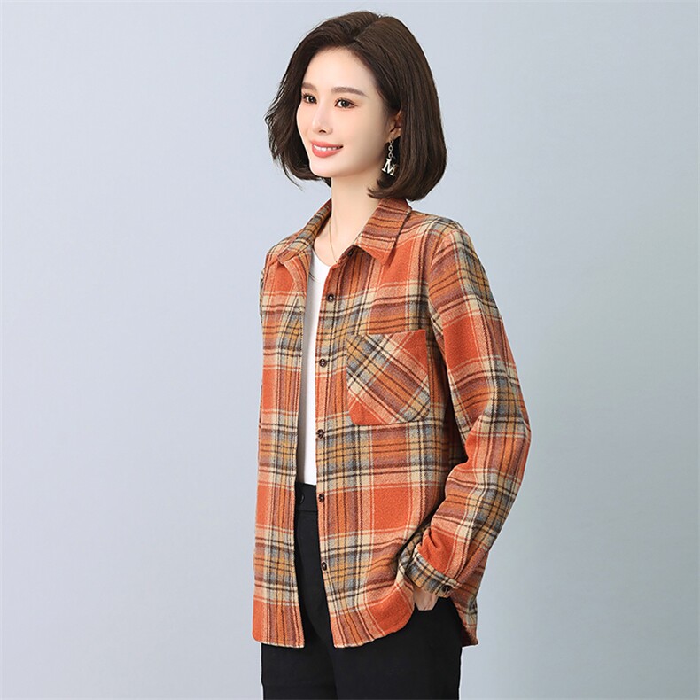 2025年春秋装新款潮格子衬衫宽松显瘦韩版气质百搭衬衣女减龄,女装衬衫,独衣靓