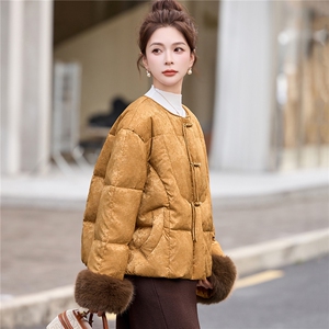 时尚立领羽绒服女2025冬季新款新中式宽松洋气短款90白鸭绒外套图片