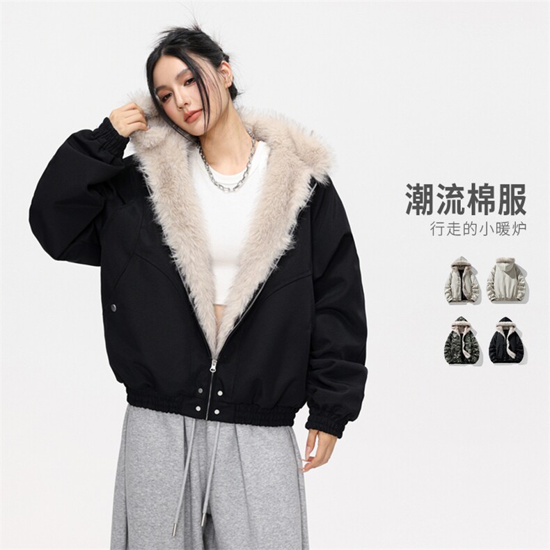 美式座山雕毛领连帽棉衣男款冬季宽松休闲棉服外套MY2519-P98图片