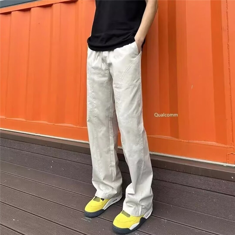 美式斜切冲锋裤薄款男士斜切工装美式休闲机能弯刀直筒防水裤子图片