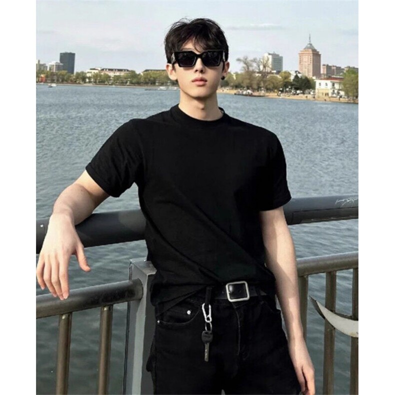 冰感工艺防晒吸湿速干240克宽松微弹纯色打底衫小领口圆领短袖T恤，男装防晒衣，电商A486