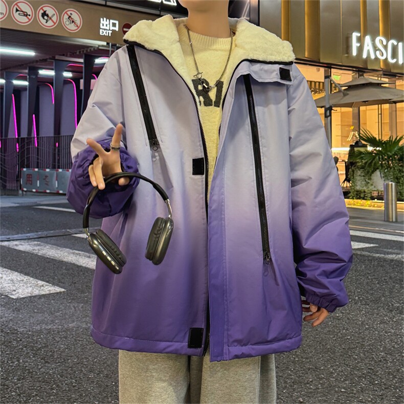 渐变三防户外冲锋衣内里600克仿兔毛潮牌棉衣XZ301AY08P128，男装棉衣，星座301A