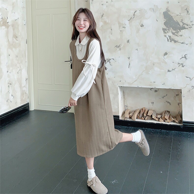 【现货】2026春装白色灯芯绒衬衫+针织背心2C056-6818-P155控218,女装套装/套裙,2C056