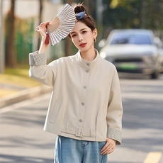 现货宽松拼色格子立领短外套女，女装短外套，韩蔻秀