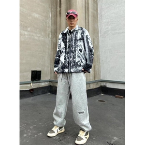 秋冬美式复古小众晕染毛绒开衫毛衣男仿貂毛拉链针织衫 MY271图片