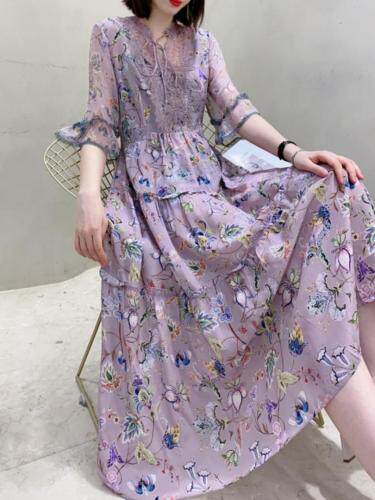 印花真丝连衣裙，女装连衣裙，奥莎