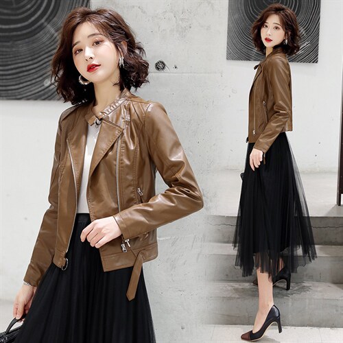 时尚保暖加绒加厚皮衣外套女真毛领短款修身显瘦夹克，女装皮衣，潮流依族