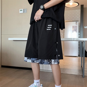 假两件腰果花短裤潮ins排扣裤子男宽松篮球运动五分裤 K1000-P28图片