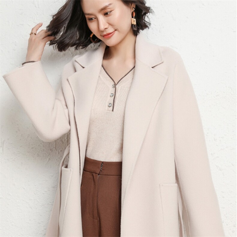 时尚显瘦长款羊毛大衣女冬季新款韩版宽松气质外套,女装双面呢大衣,乾庄羊绒