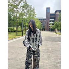 美式复古运动球衣长袖T恤男女宽松拼接字母印花网眼透气街舞衣服，女装T恤，星座506A