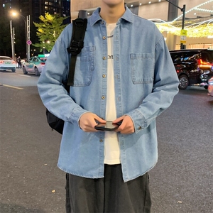 新款(跨境货源）长袖牛仔衬衫男宽松休闲外套图片