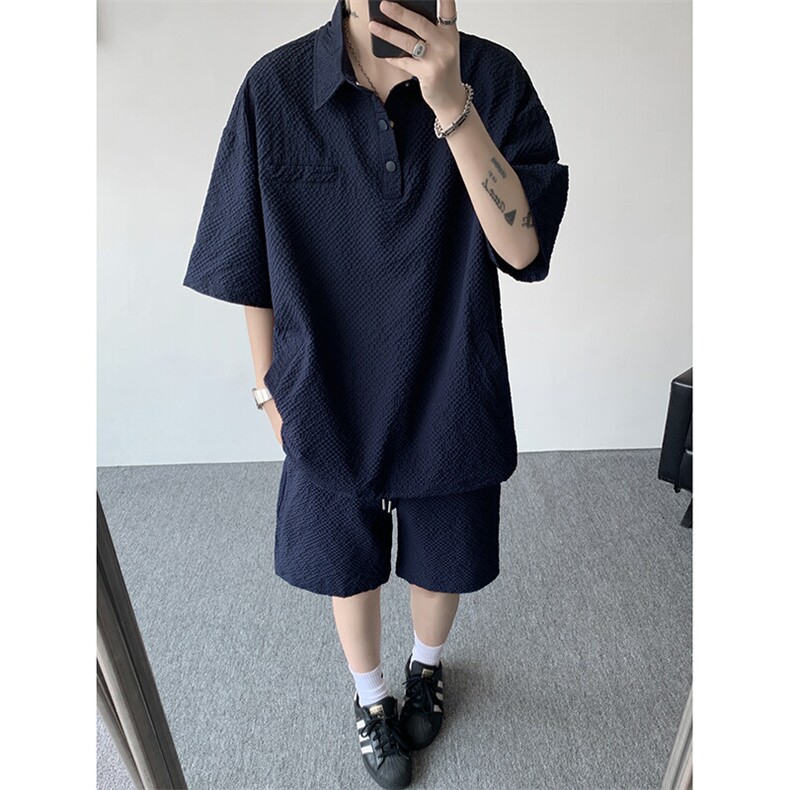 8XL-M日系工装短袖衬衫男夏季POLO衫t恤休闲运动套装TZ38004特P55图片