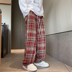 格子休闲裤男秋冬季美式潮牌宽松直筒休闲长裤子AK923-P45加绒55，男装卫衣，星座1008-1