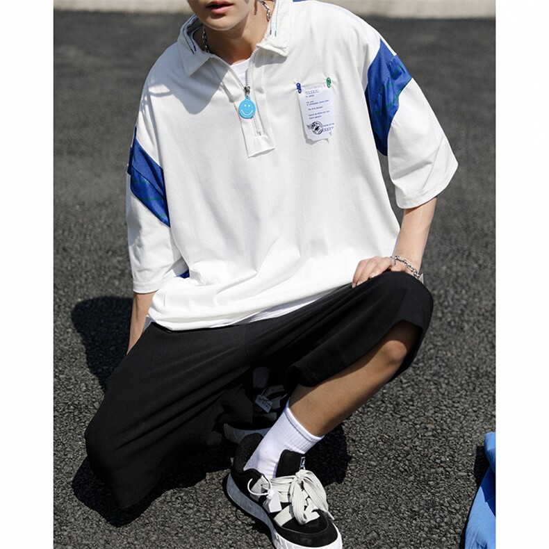韩版潮流polo衫男短袖拼色2023夏季新款ins宽松学生衬衫W2741-P31,男装Polo衫,星座412-2