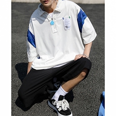 韩版潮流polo衫男短袖拼色2023夏季新款ins宽松学生衬衫W2741-P31，男装Polo衫，星座412-2