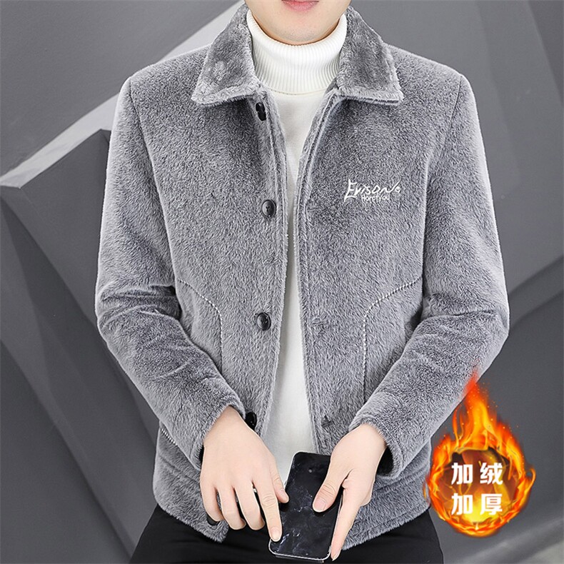 M901-P130 秋冬款宽松金貂绒呢子风衣男装加厚短款毛呢刺绣外套图片