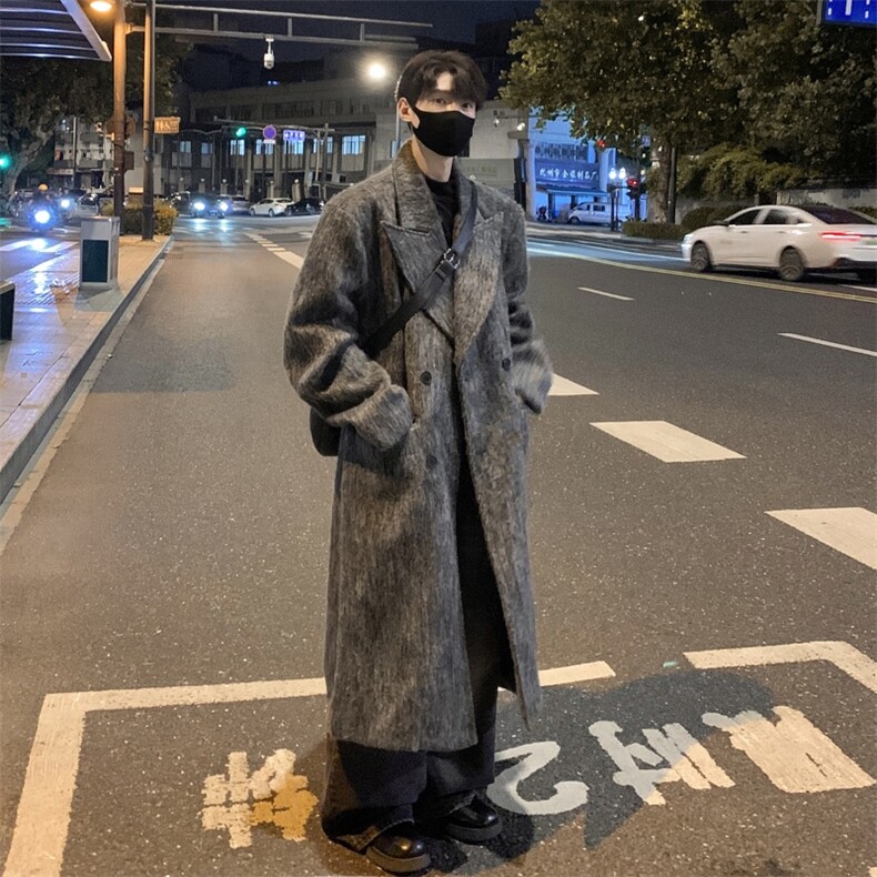 现货毛呢大衣男中长款秋冬韩系高级感痞帅炸街风衣外套F639-P138,男装风衣,星座812