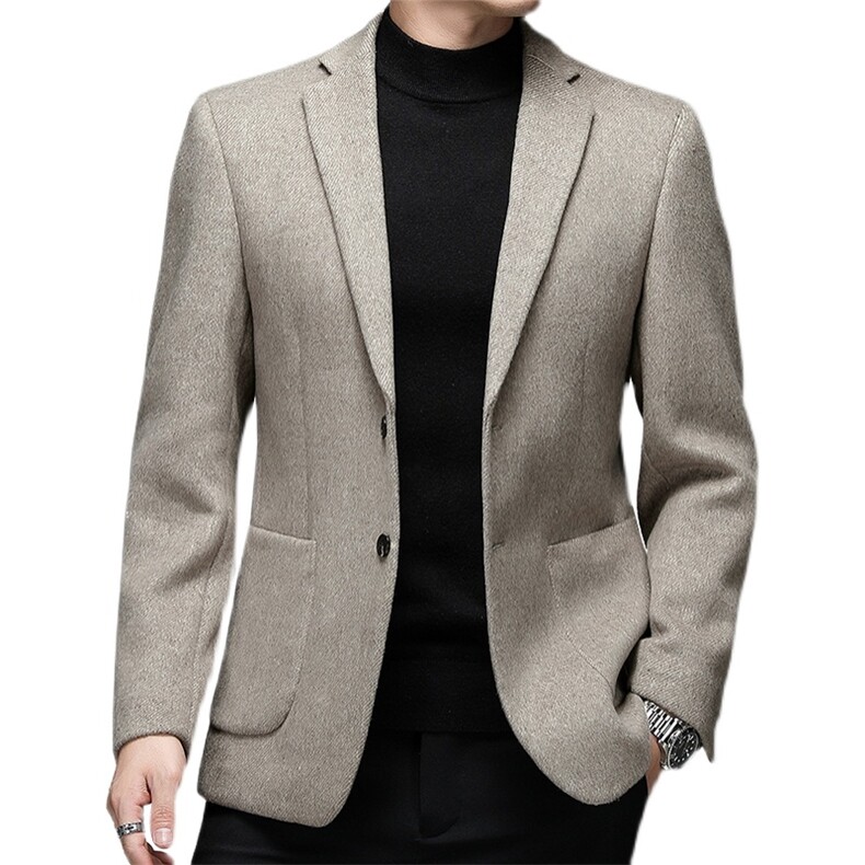 羊毛西服男秋冬新款男士羊毛呢子商务休闲单西外套中年爸爸装,男装西服,钱塘6003（原4033）