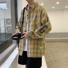 2023春季宽松格子长袖衬衫潮CS03P45，男装衬衫，电商D325
