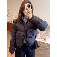 黑色立领短款羽绒棉服女冬季大码韩系高级百搭加厚面包服外套，男装棉衣，星座506A