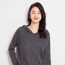 秋季新款女士连帽35%羊绒衫宽松中长款长袖套头毛衣外套，女装羊绒衫，兰皓羊绒