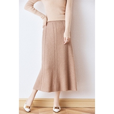 优雅显瘦高腰半身裙女秋冬中长款百搭纯色针织裙，女装半身裙，绒汀羊绒