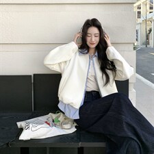 2026新款春季纯色条纹拼接假两件外套2D009-2601P160控258，女装短外套，2D009