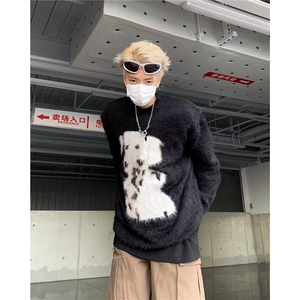斑点狗水貂绒毛衣男女冬季软糯马海毛中长款针织衫上衣潮MY9197