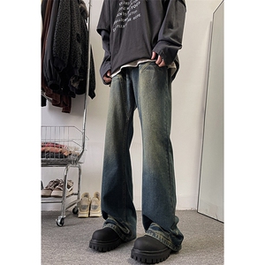 美式ins高街hiphop暗黑重工艺水洗暗黑微喇牛仔裤货号K2407P65图片