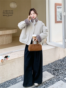 率性简约风毛绒拼接羽绒服女2025冬新款休闲气质防风立领羽绒外套图片