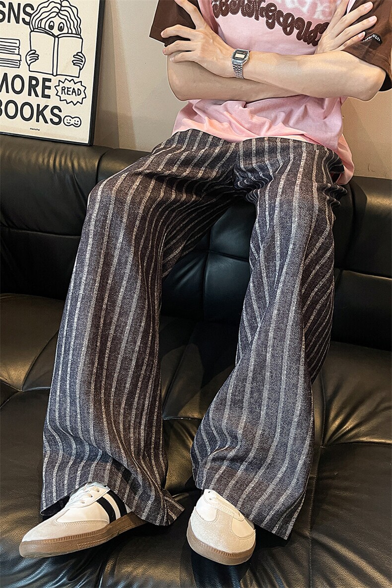 D206-18XL-M冰丝黑白美式直筒阔腿休闲条纹裤男慵懒遛弯裤K9147,男装休闲裤,电商D206-1