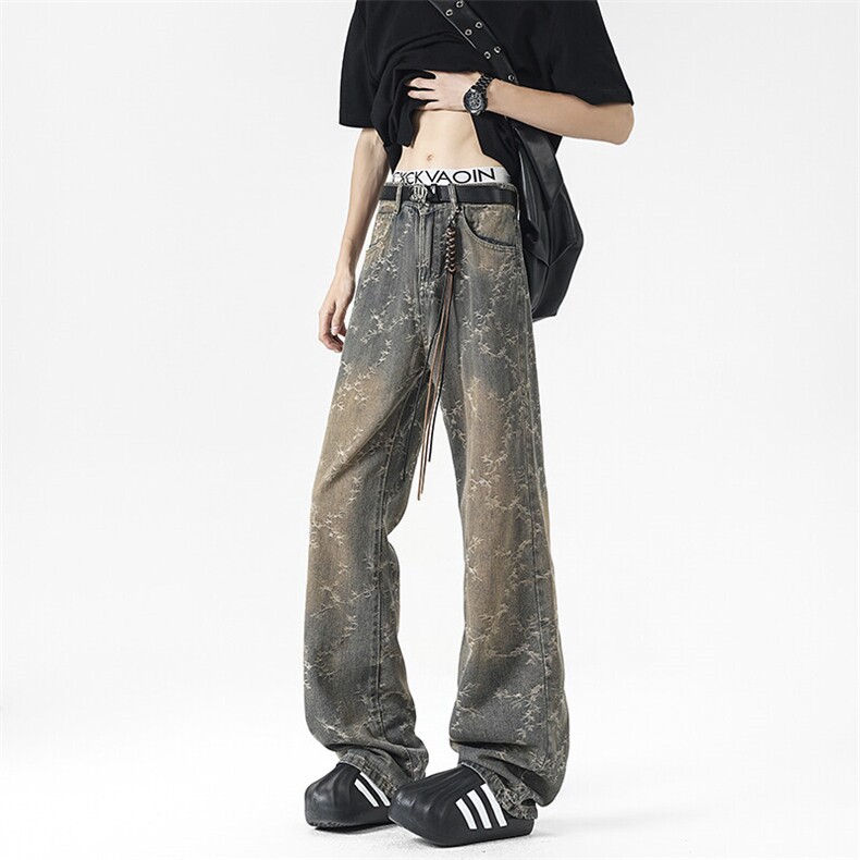 25春夏新款提花牛仔裤男高街潮牌微喇直筒裤NK390P45，男装牛仔裤，星座712