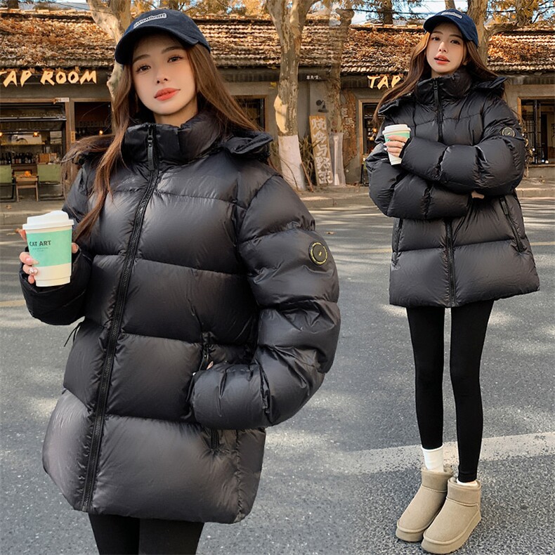 男女同穿冬季黑色鹅绒羽绒服短款新款高级感炸街加厚连帽面包服,女装羽绒服,韩蜜菓