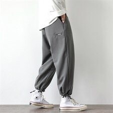 2021秋季新大码男日系报纸墙宽松纯色冰丝垂感九分休闲裤K2099P45，男装休闲裤，电商A001
