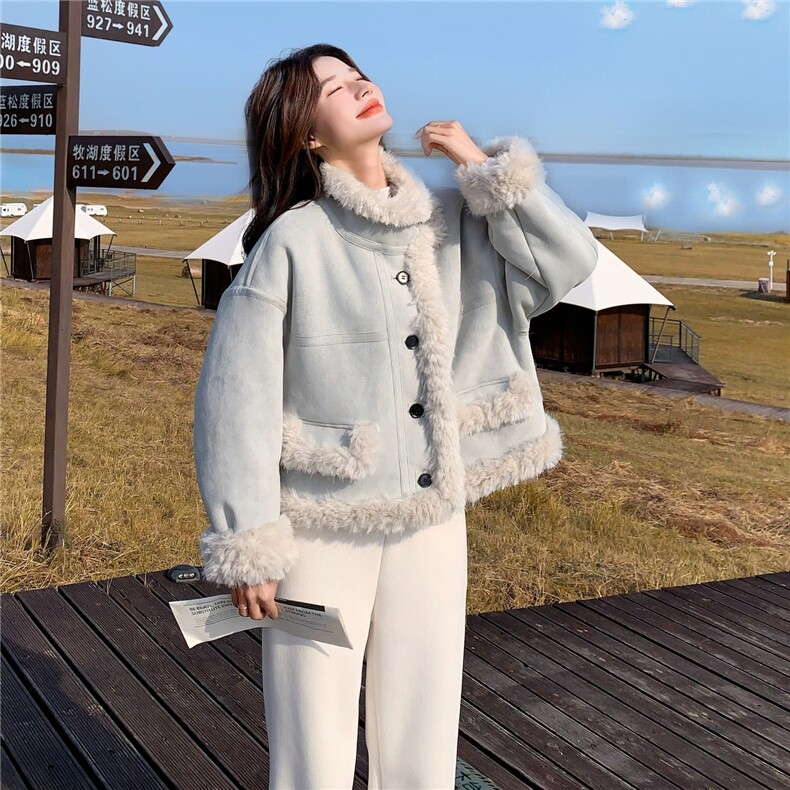羊羔毛外套女冬独特超好看加厚保暖皮毛一体，女装羊羔毛/颗粒绒，浙宝176（原073）