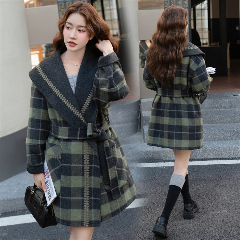 毛呢外套女装2025秋天衣服格子双面羊毛呢正反两穿百搭羊毛大衣，女装双面呢大衣，丝露依尚（原SL）