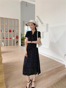 【现货】夏季新款 碎花修身显瘦香云纱连衣裙图片