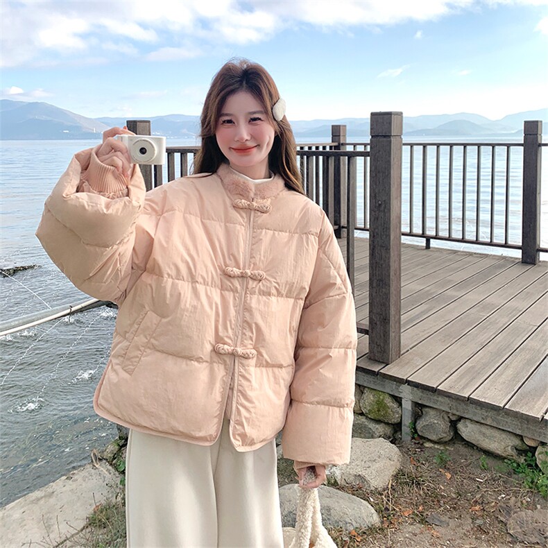 粉色新中式盘扣减龄羽绒服女2025冬季新款小个子保暖气质休闲外套,女装羽绒服,2C010