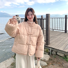 粉色新中式盘扣减龄羽绒服女2025冬季新款小个子保暖气质休闲外套，女装羽绒服，2C010