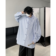新中式衬衫男士长袖条纹拼色韩版潮流2024秋季新款外套CY978-P38，男装衬衫，星座412-3