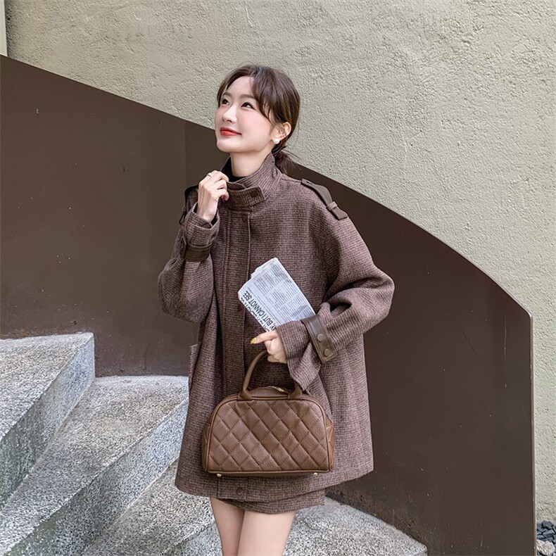 中长款加棉毛呢外套女装2024新款气质呢子大衣套裙,女装套装/套裙,纯色衣恋