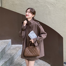 中长款加棉毛呢外套女装2024新款气质呢子大衣套裙，女装套装/套裙，纯色衣恋