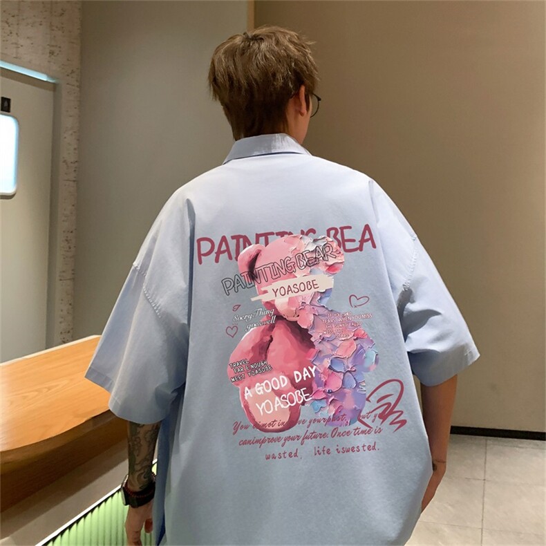 电商DSA028-DX2404100聚酯特P25新款港风潮流印花短袖衬衫男,男装T恤,电商A028