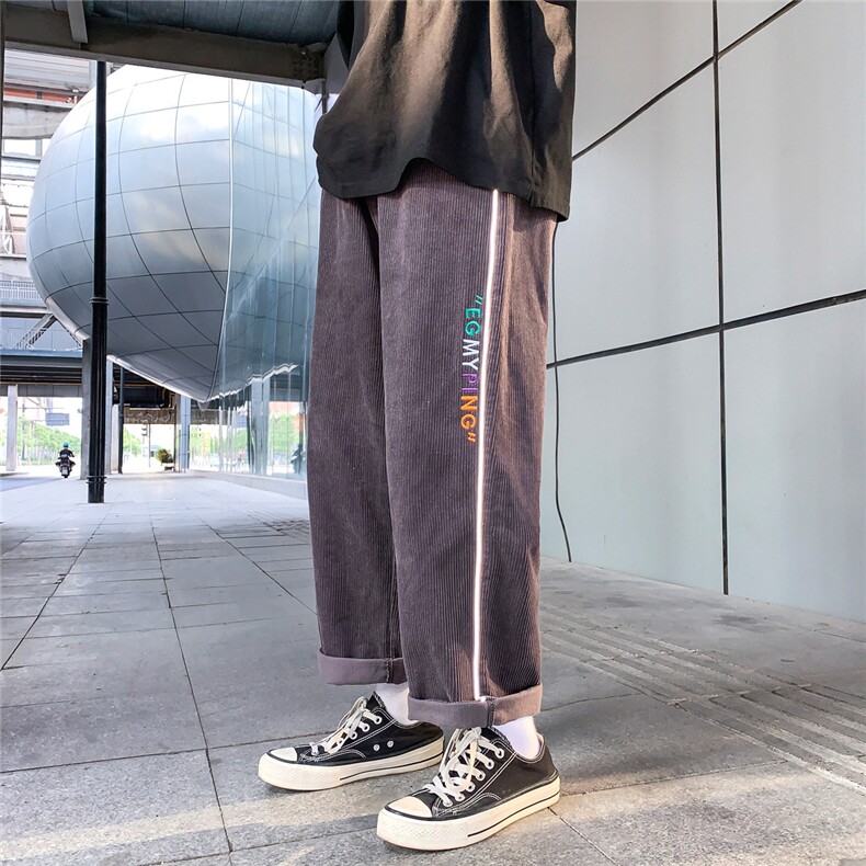 灯芯绒休闲长裤男韩版潮流拼接夜光条宽松阔腿九分裤K85-P55控78,男装休闲裤,电商C305A